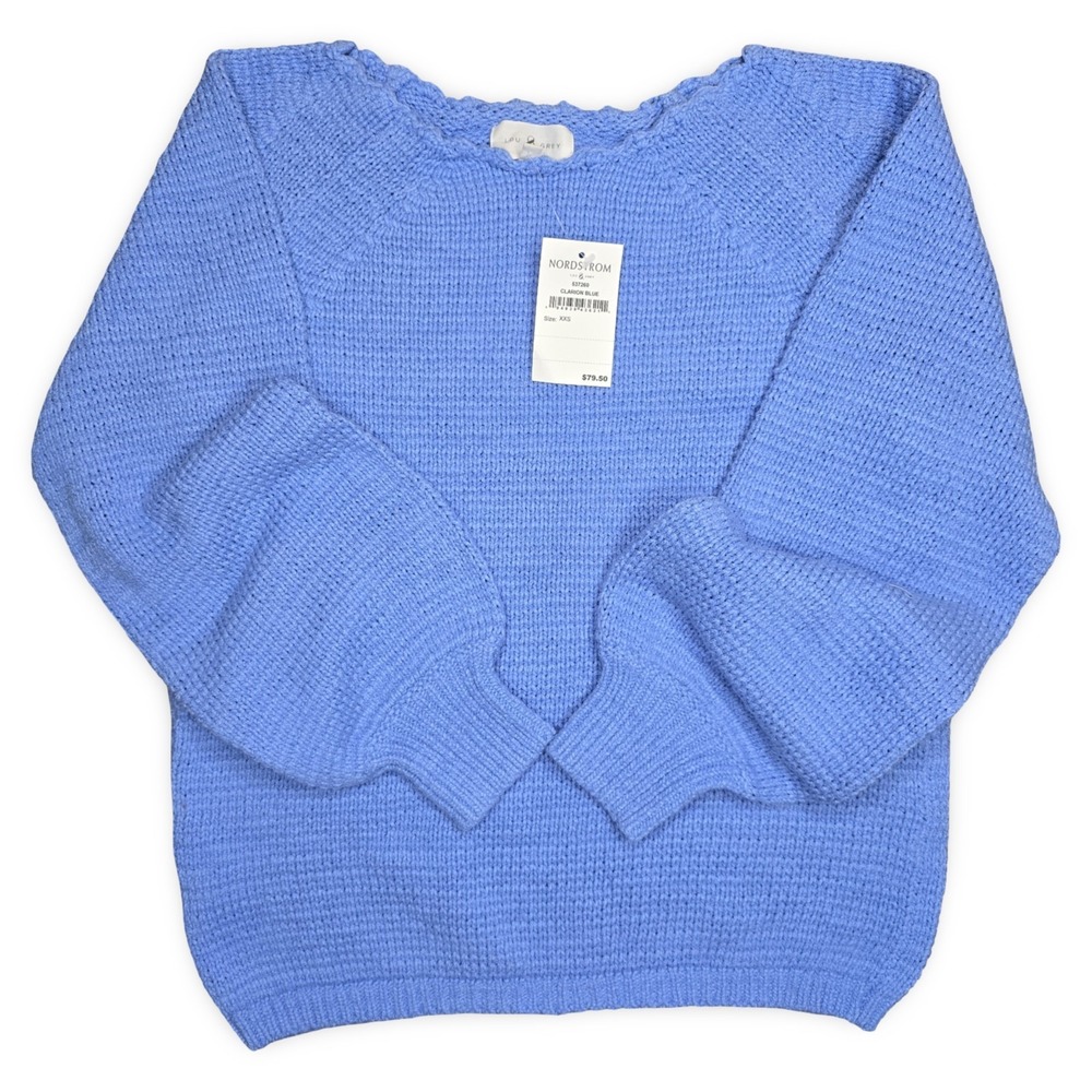 Lou & Grey Sweater Women XXS Clarion‎ Blue Balloon Sleeve Scallop Neck NWT